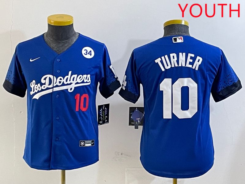 Youth Los Angeles Dodgers #10 Turner Blue City Edition 2025 Nike MLB Jersey style 6